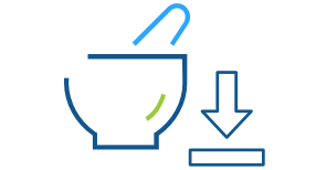 Illustration d’un mortier et d’un pilon utilisés en pharmacie à côté desquels figure une flèche pointant vers le bas et qui représente les documents téléchargeables d'Express Scripts Canada relatifs aux produits cliniques.