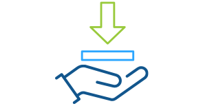 Blue line art illustration of an open hand holding a download arrow for access to Express Scripts Canadas resources