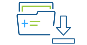 Blue line art illustration of a file folder with an arrow pointing down representing Express Scripts Canada healthcare downloads