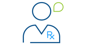 A blue line art illustration of a pharmacist who is an Express Scripts Canada partner