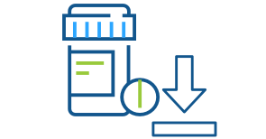 Illustration d’un flacon de médicaments de la pharmacie d'Express Scripts Canada à côté duquel figure une flèche pointant vers le bas et qui représente les documents téléchargeables d'Express Scripts Canada à l'intention des pharmaciens.