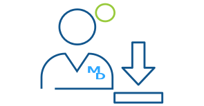 Illustration d’un médecin à côté duquel figure une flèche pointant vers le bas et qui représente les documents d'Express Scripts Canada à l'intention des médecins.