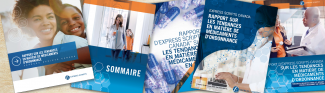 Deux exemplaires imprimés du Rapport sur les tendances en matière de médicaments, l'un ouvert et l'autre fermé.